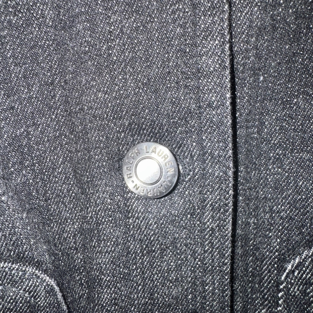 Vtg Ralph Lauren 6 Pocket Skirted Pleat Back Thick Black Denim Jacket Petite M - Picture 5 of 10